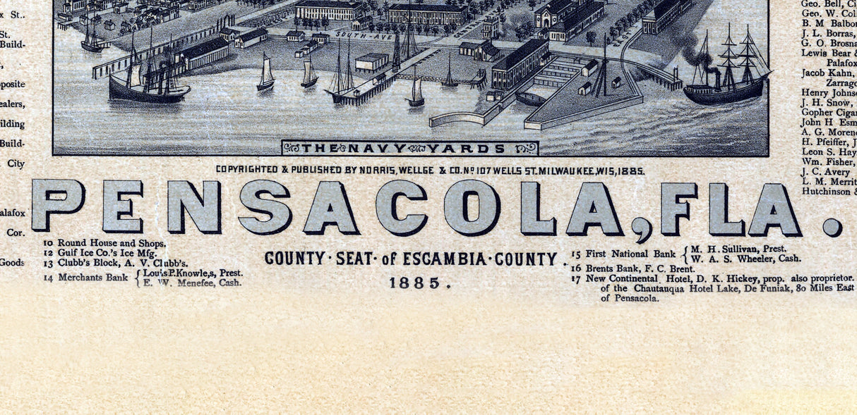 1885 Panoramic Map of Pensacola Florida Escambia County