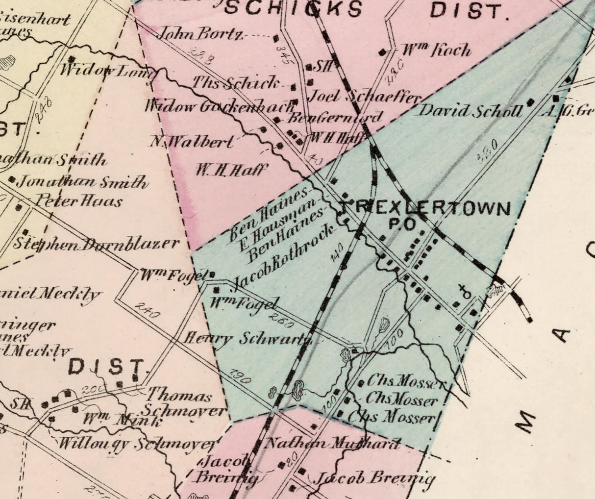 1876 Map of Upper Macungie Township Lehigh County Pennsylvania