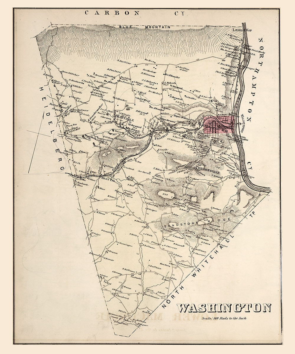 1876 Map of Washington Township Lehigh County Pennsylvania