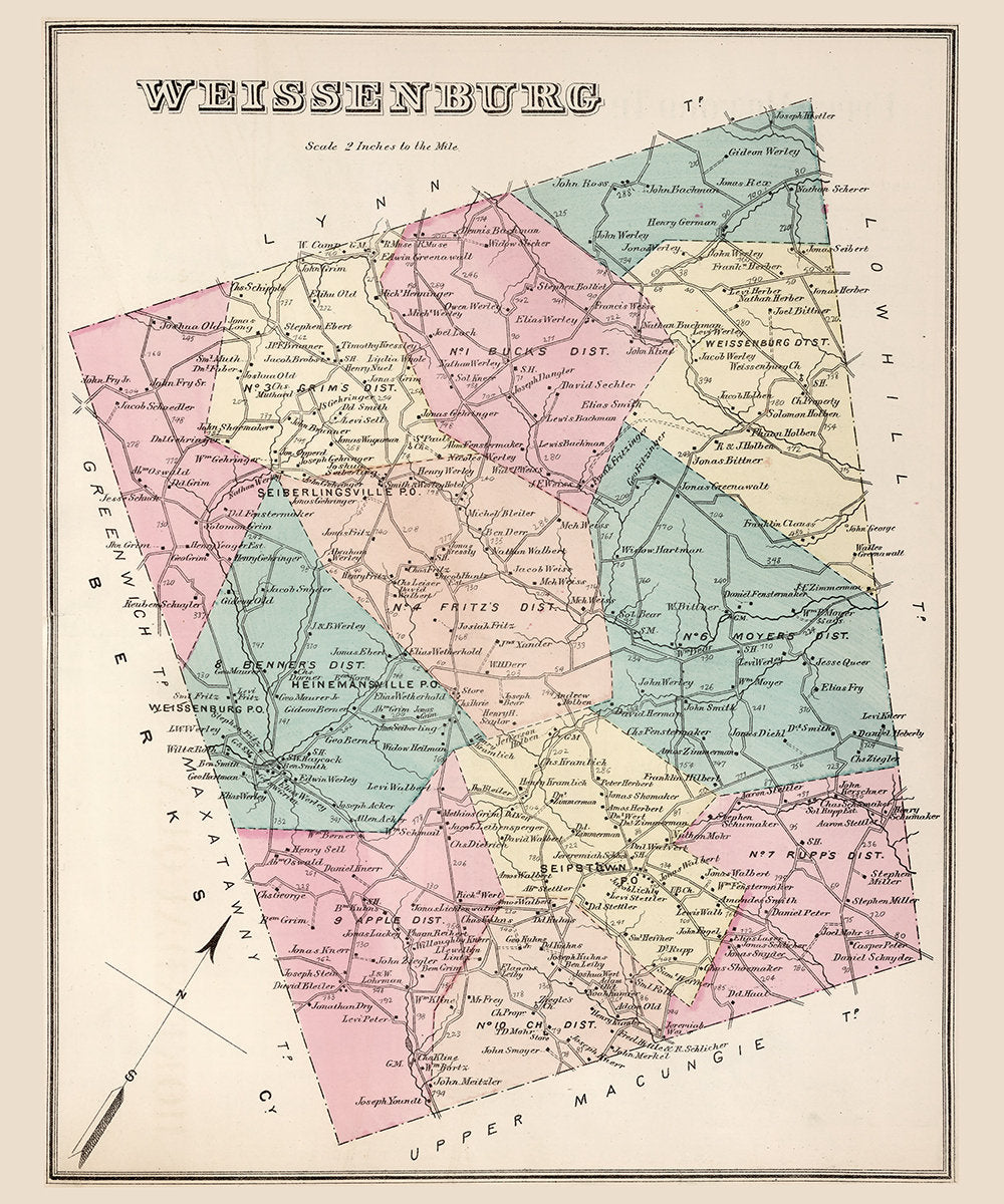 1876 Map of Weissenburg Township Lehigh County Pennsylvania