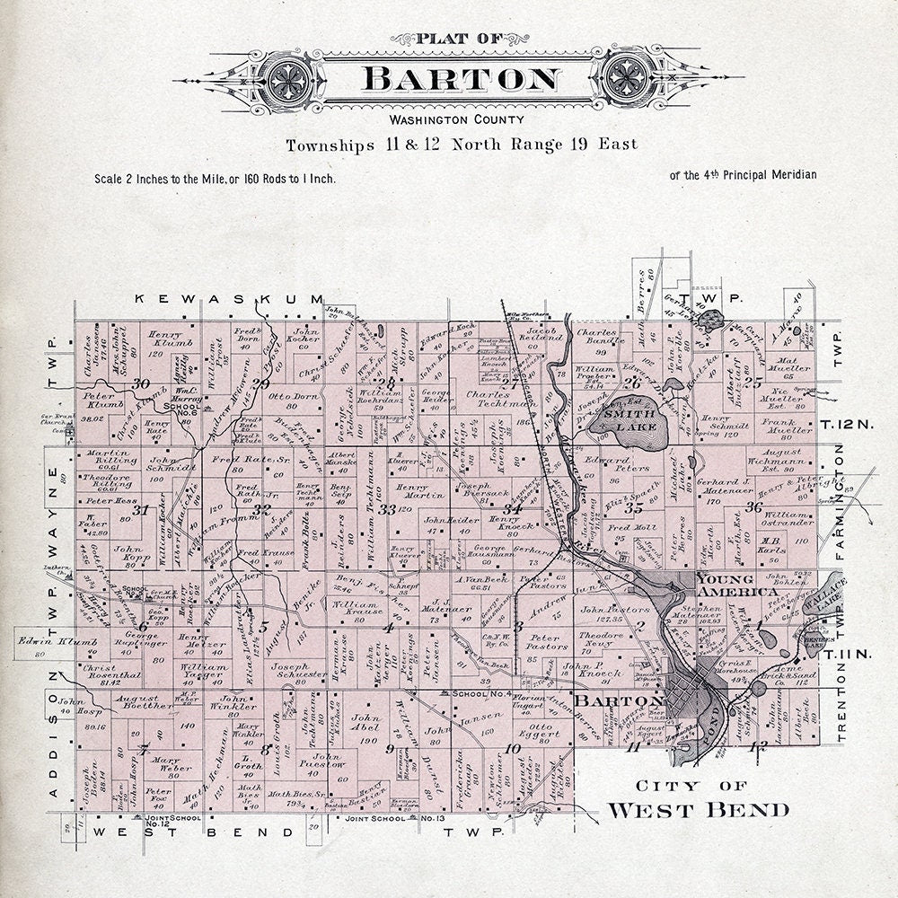 1915 Map of Barton Township Washington County Wisconsin