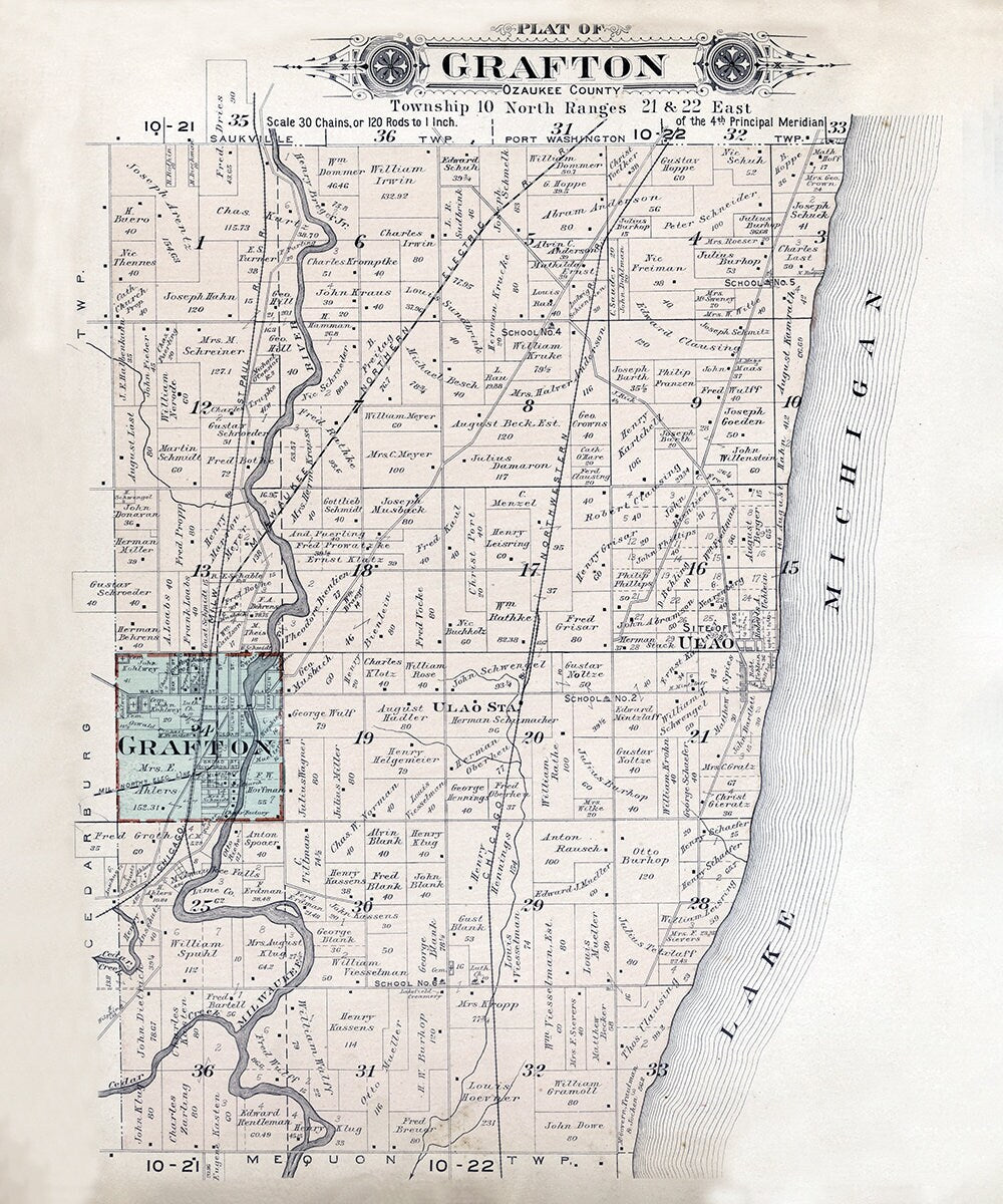 1915 Map of Grafton Township Ozaukee County Wisconsin