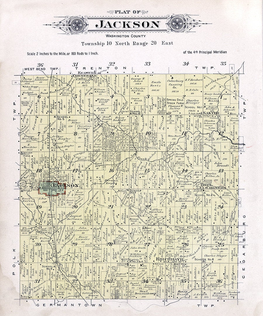 1915 Map of Jackson Township Washington County Wisconsin