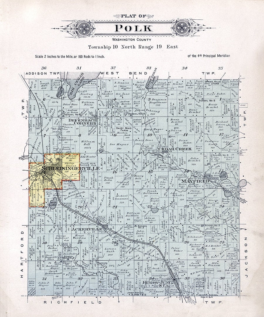 1915 Map of Polk Township Washington County Wisconsin