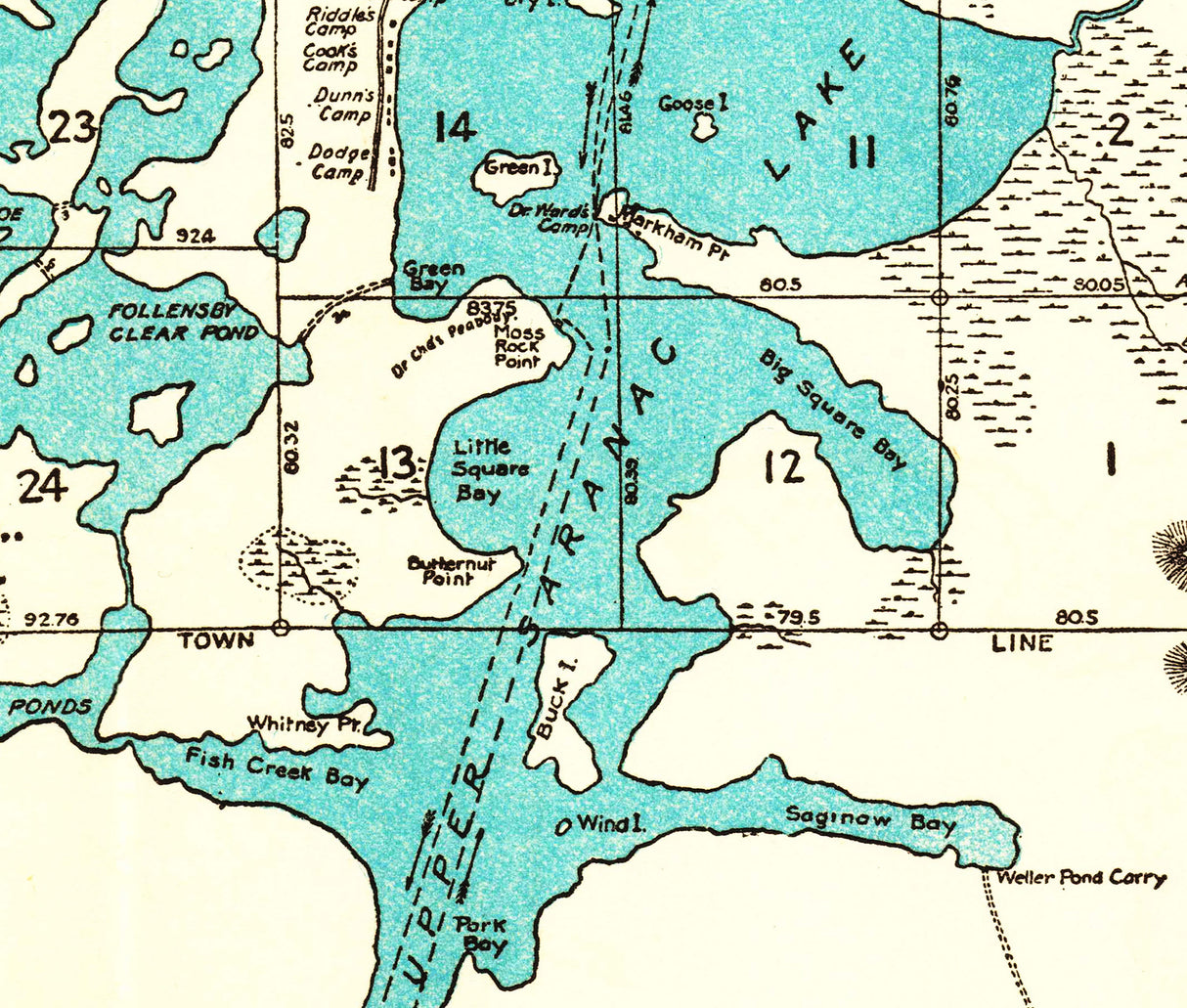 1907 Map of Upper Saranac Lake & Ponds Franklin County New York