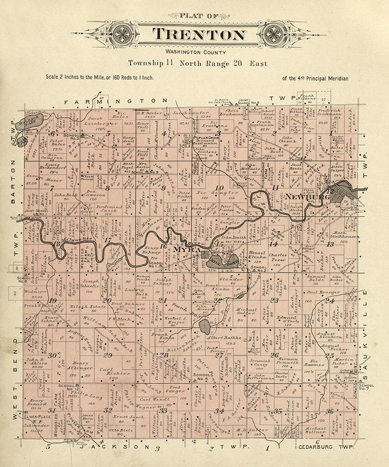 1915 Map of Trenton Township Washington County Wisconsin