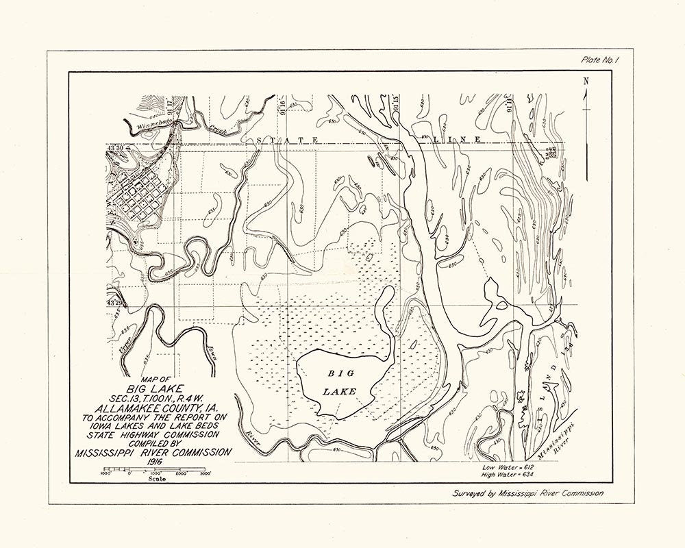 1916 Map of Big Lake Allamakee County Iowa Upper Iowa River