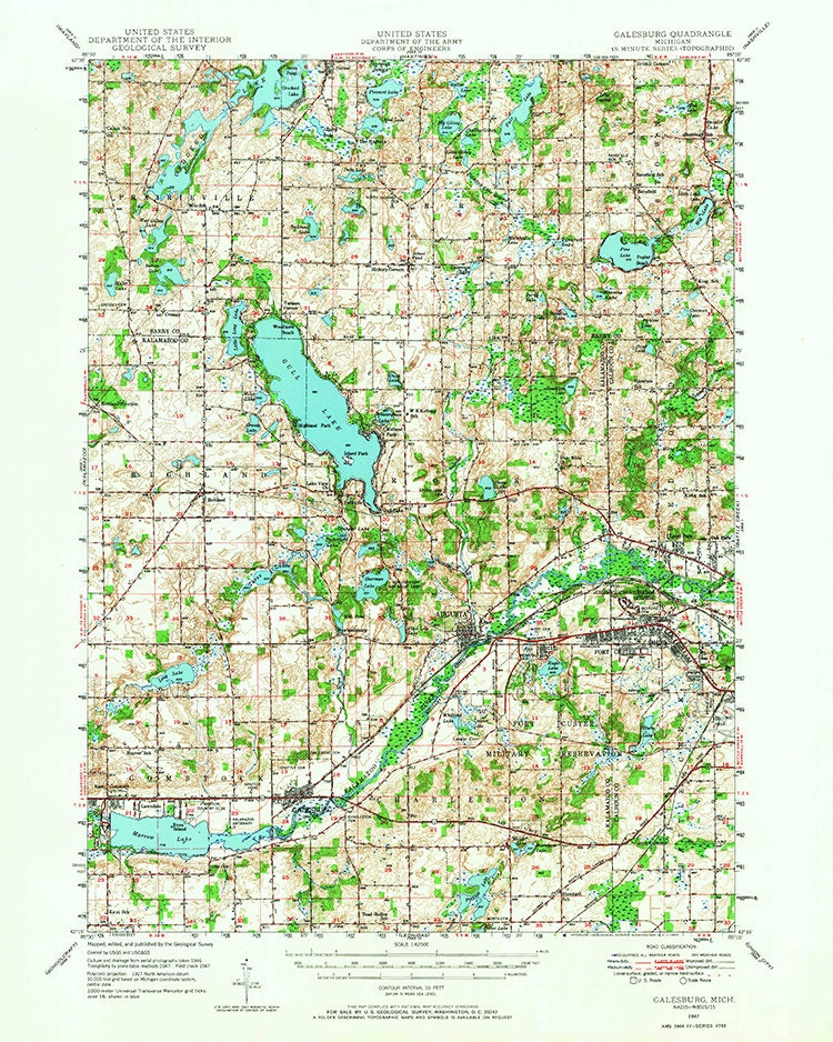 1947 Map of Gull Lake Kalamazoo County Michigan