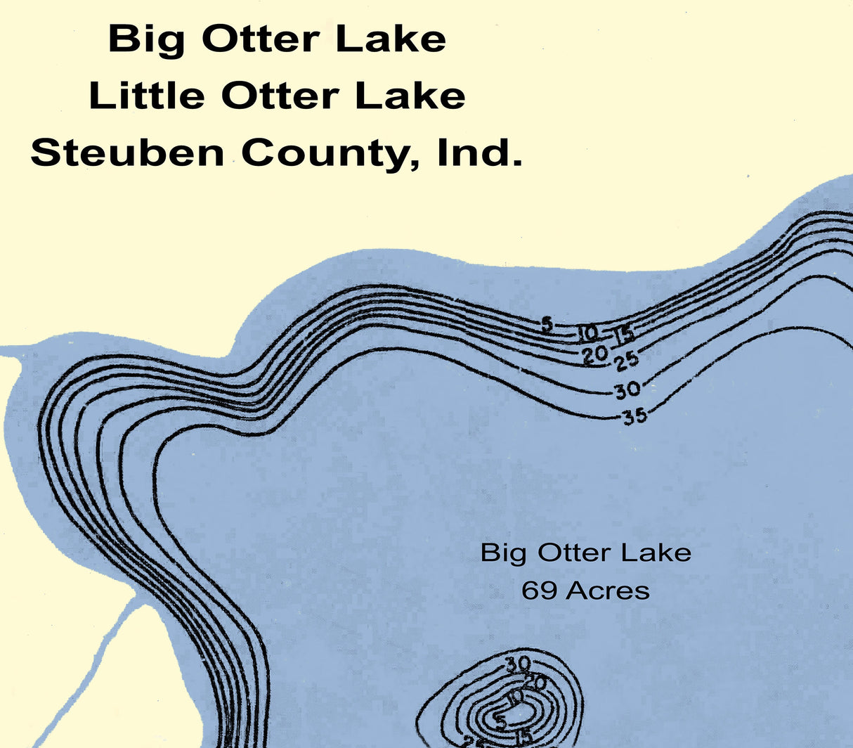 1950 Map of Big Otter and Little Otter Lake Steuben County Indiana