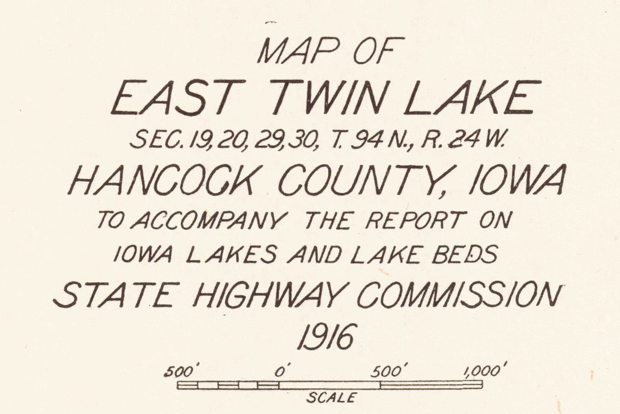 1916 Map of East Twin Lake Hancock County Iowa