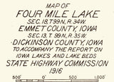 1916 Map of Four Mile Lake Emmet County Iowa