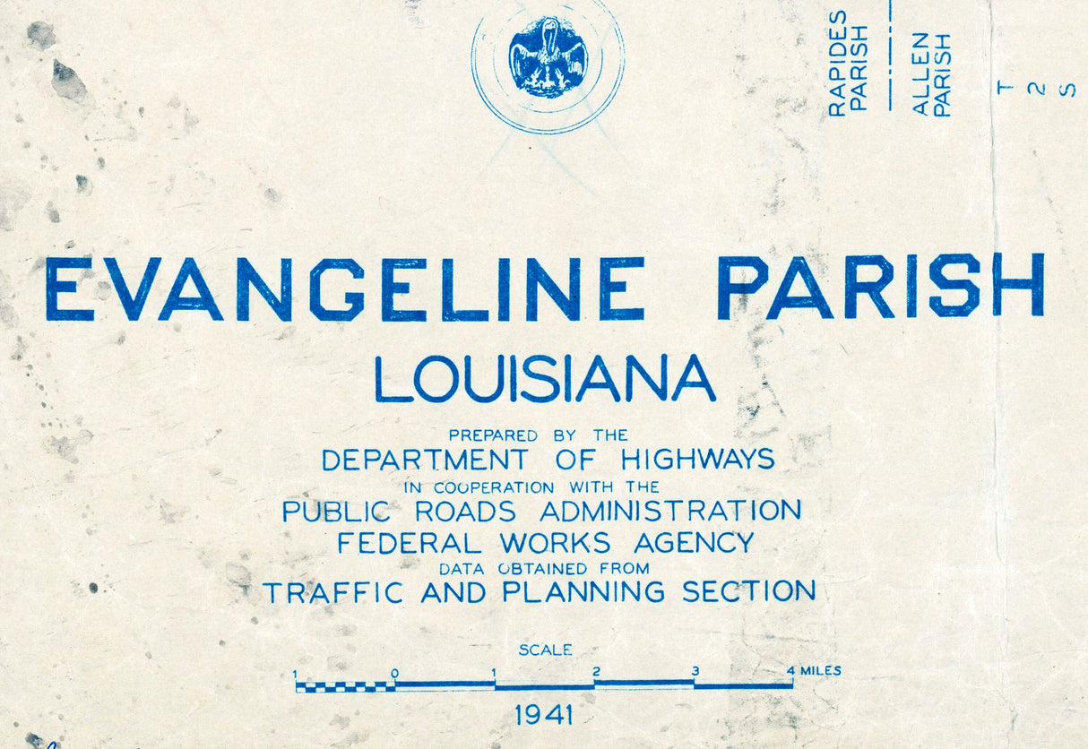 1950 Map of Evangeline Parish Louisiana