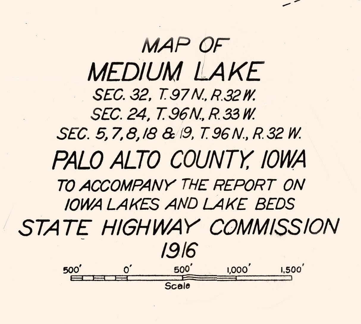 1916 Map of Medium Lake Palo Alto County Iowa Emmetsburg