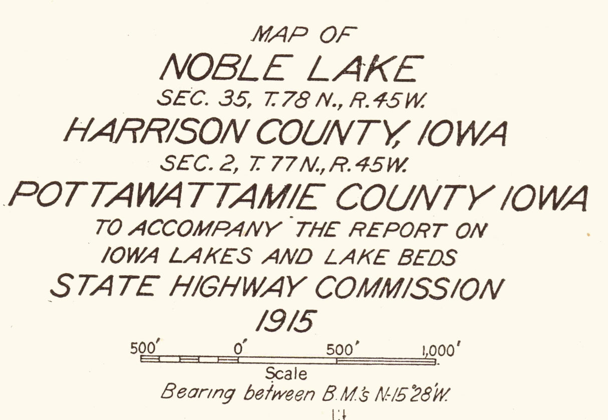 1916 Map of Noble Lake Harrison County and Pottawattamie County Iowa