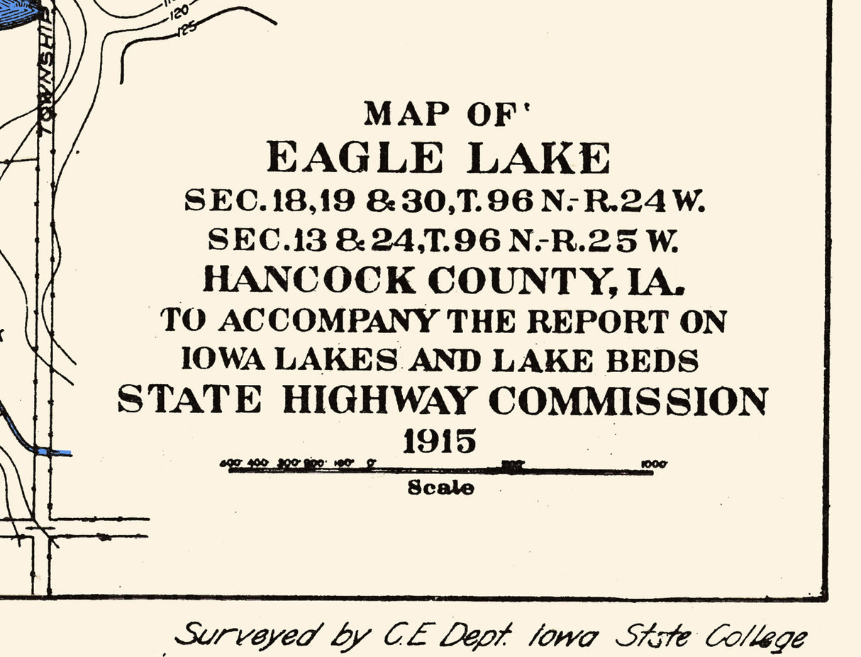 1915 Map of Eagle Lake Hancock County Iowa