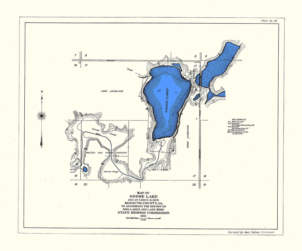 1915 Map of Goose Lake Kossuth County Iowa