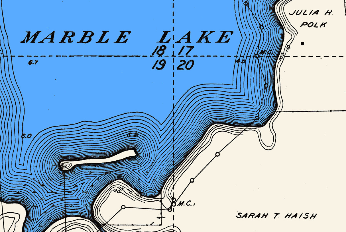 1915 Map of Hottes and Marble Lakes Dickinson County Iowa