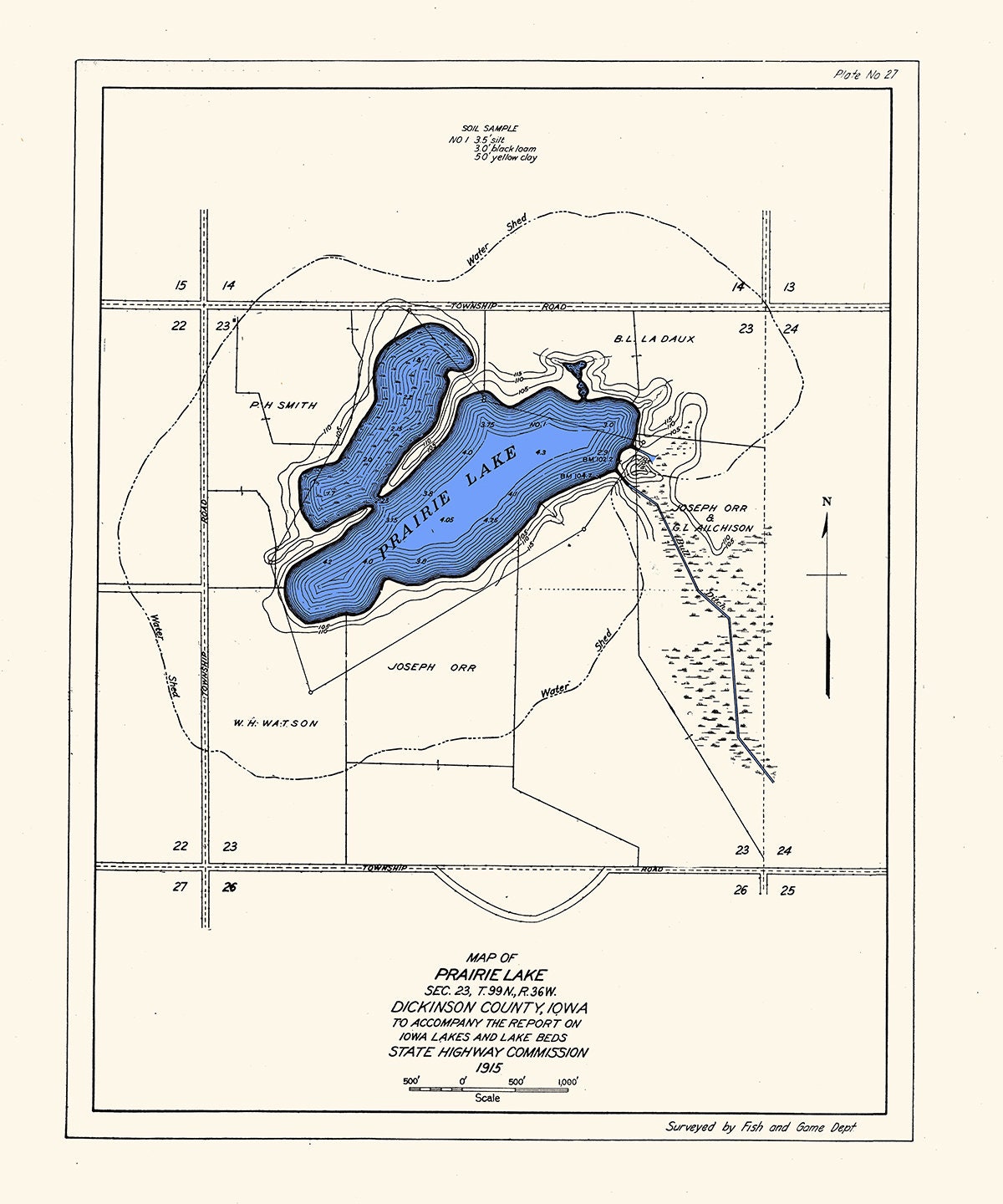 1915 Map of Prairie Lake Dickinson County Iowa