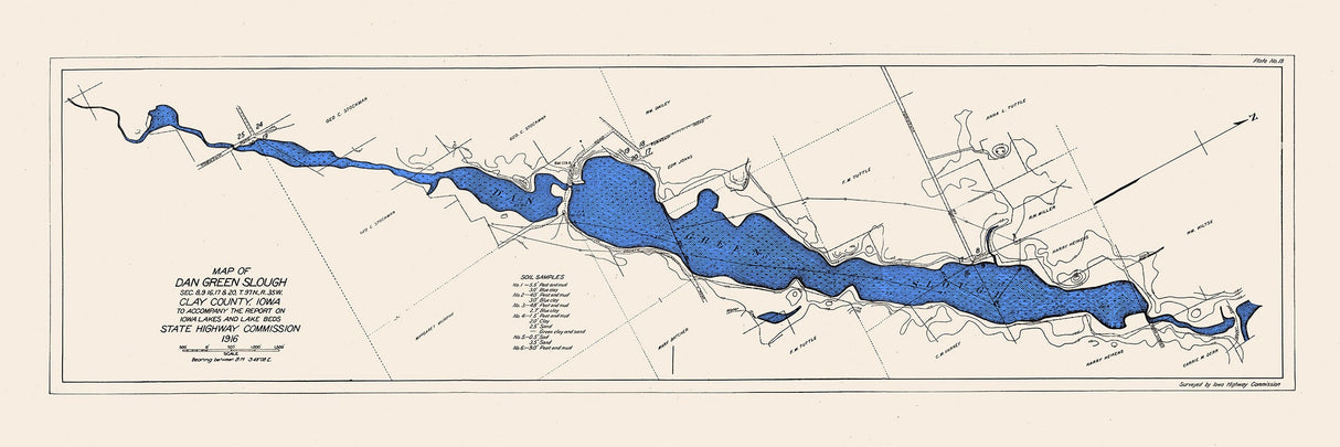 1916 Map of Dan Green Slough Clay County Iowa