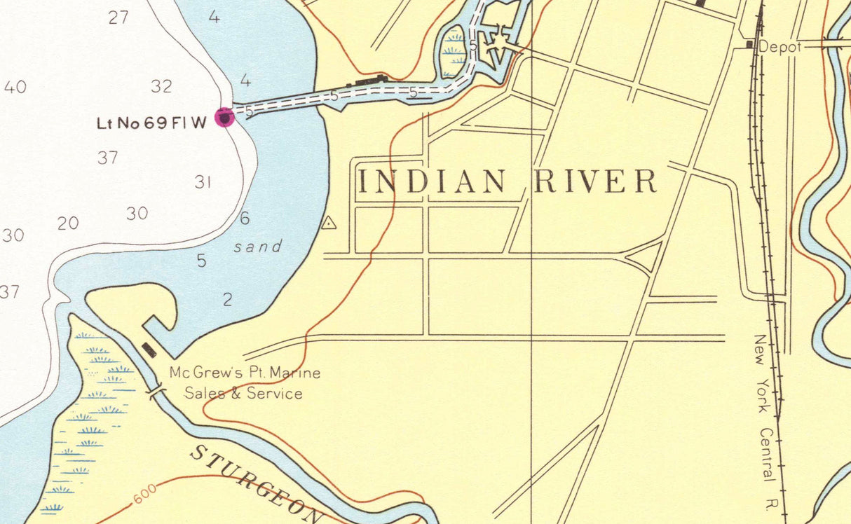 1960 Nautical Map of Indian River Michigan