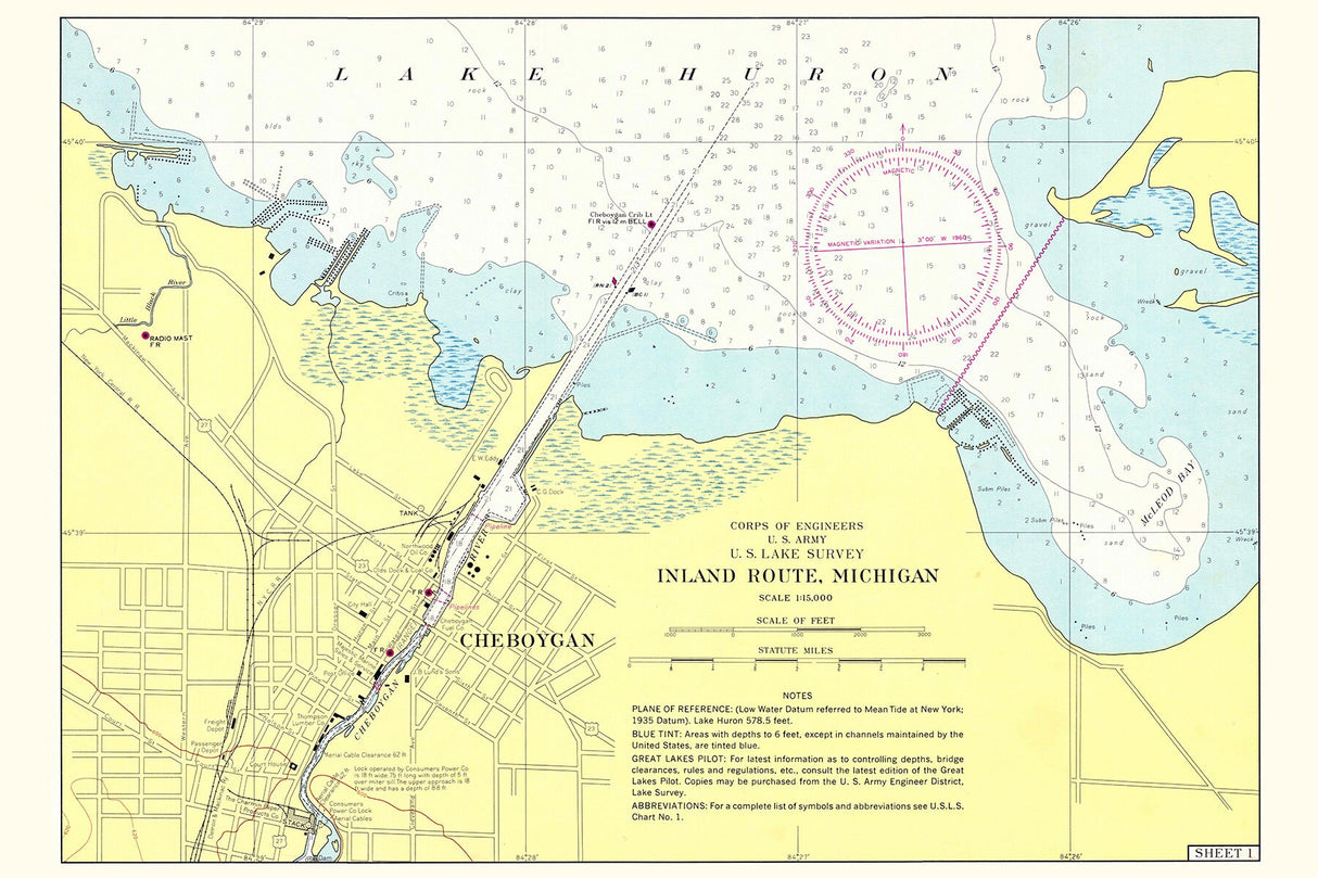 1960 Nautical Map of McLeod Bay Lake Huron Cheboygan Michigan