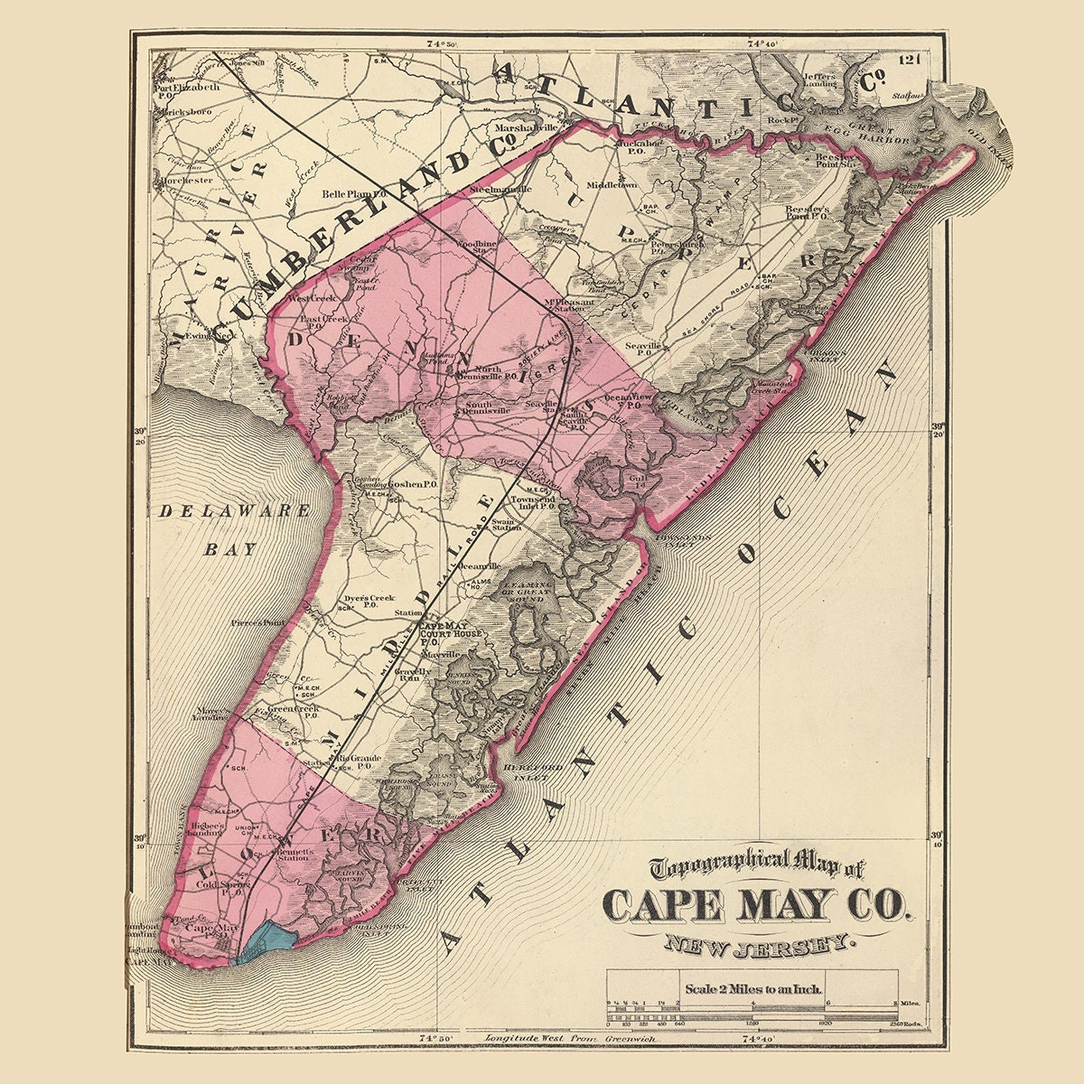 1872 Map of Cape May County New Jersey