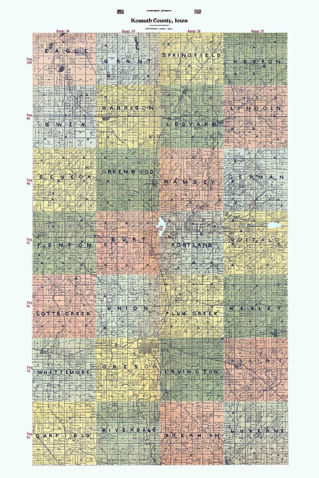 1901 Map of Kossuth County Iowa