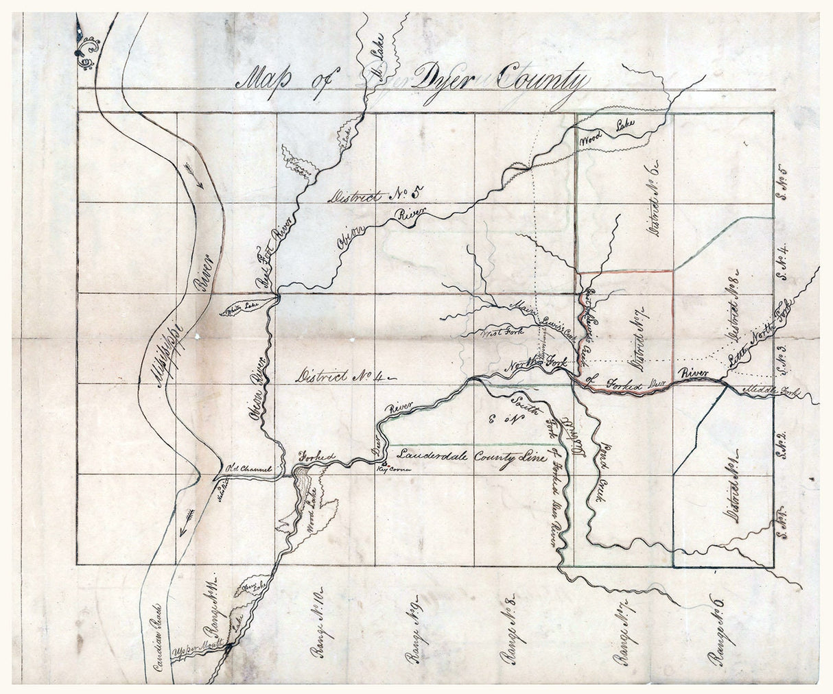 1836 Map of Dyer County Tennessee