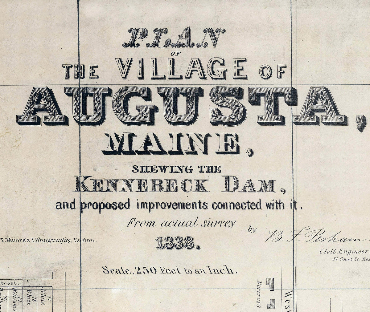 1838 Town Map of Augusta Maine