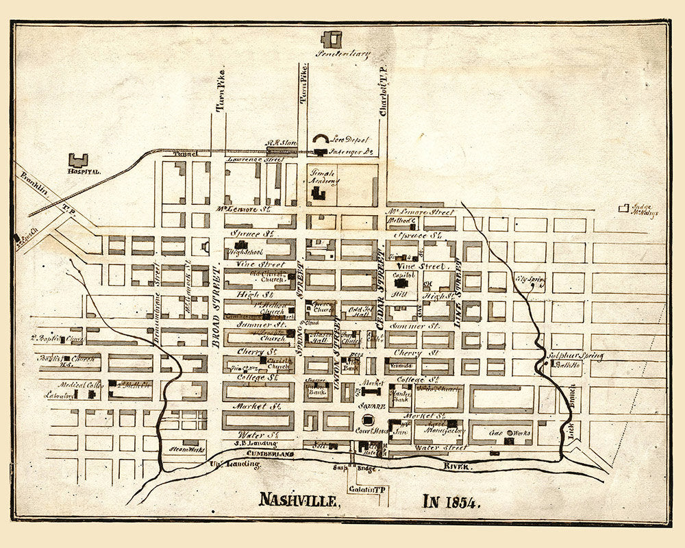 1854 Map of Nashville Tennessee
