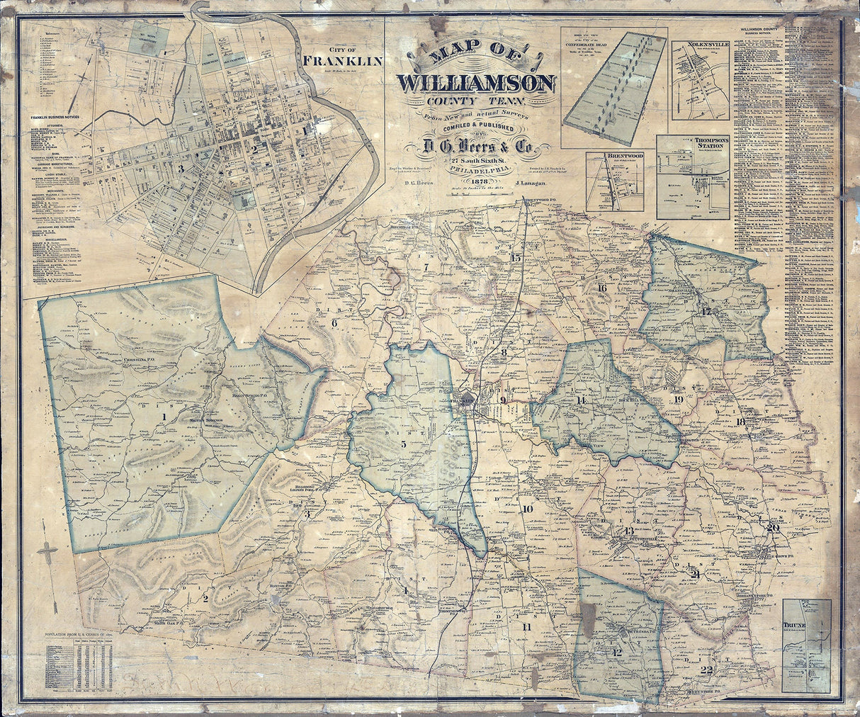 1878 Map of Williamson County Tennessee