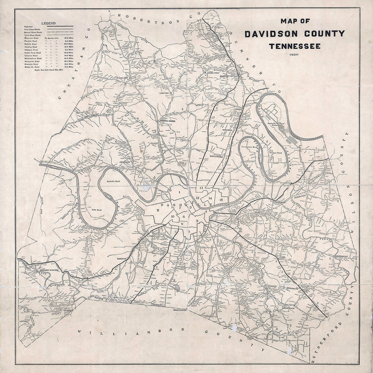 1920 Map of Davidson County Tennessee