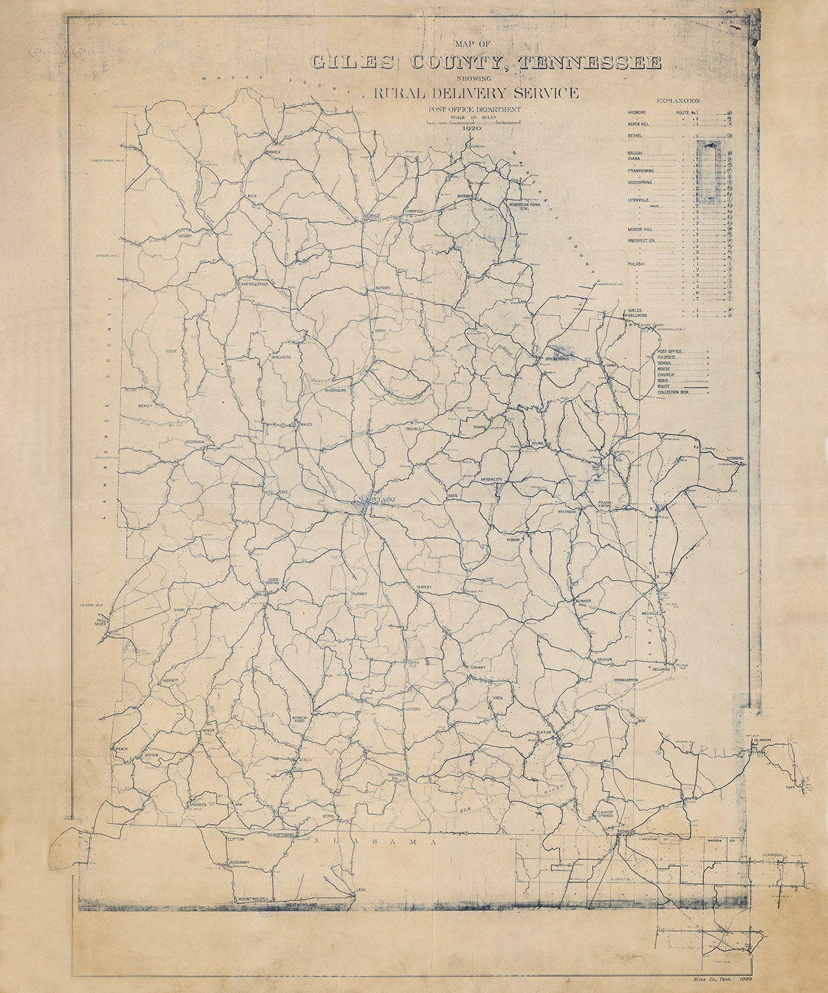 1920 Map of Giles County Tennessee