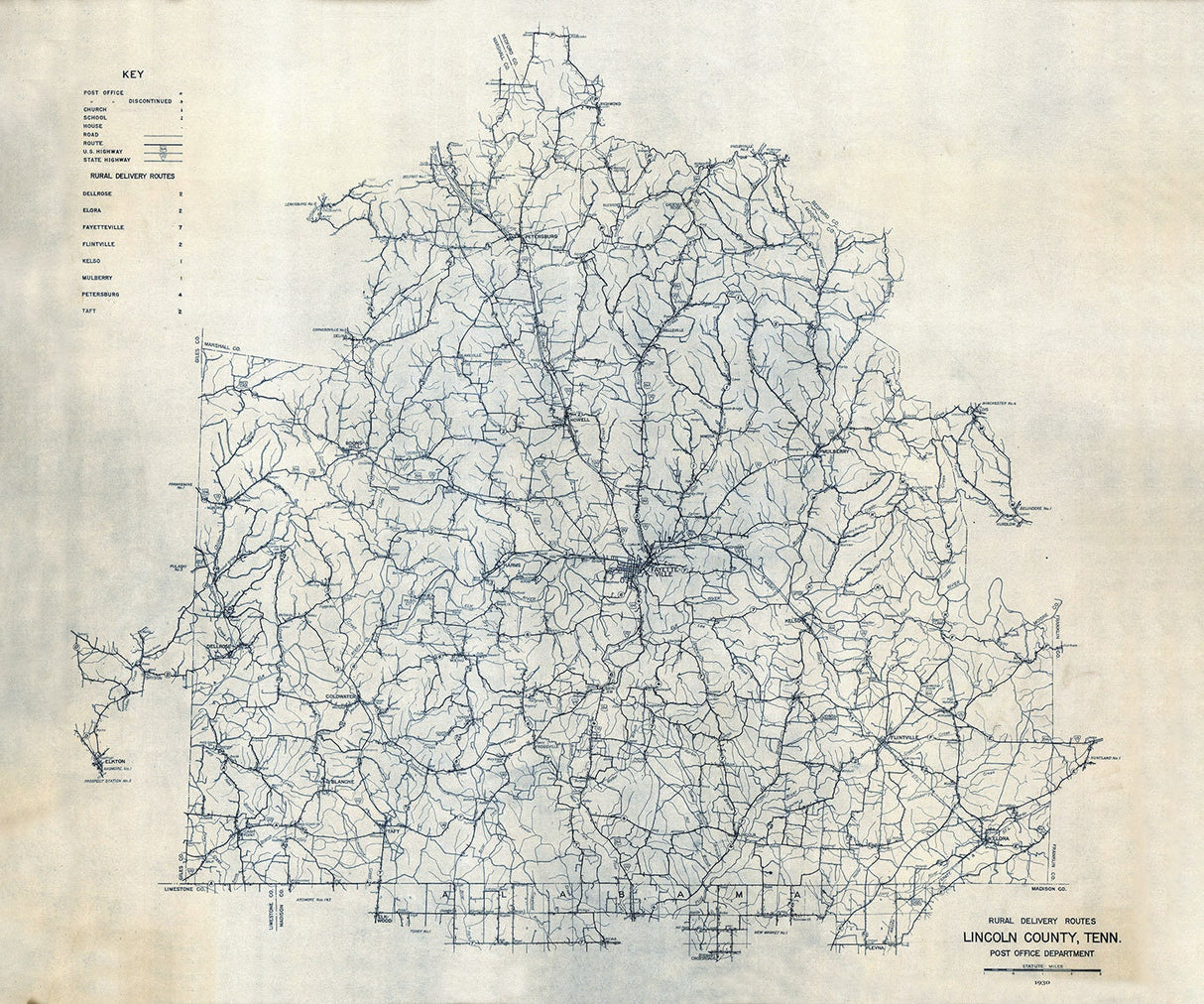 1930 Map of Lincoln County Tennessee