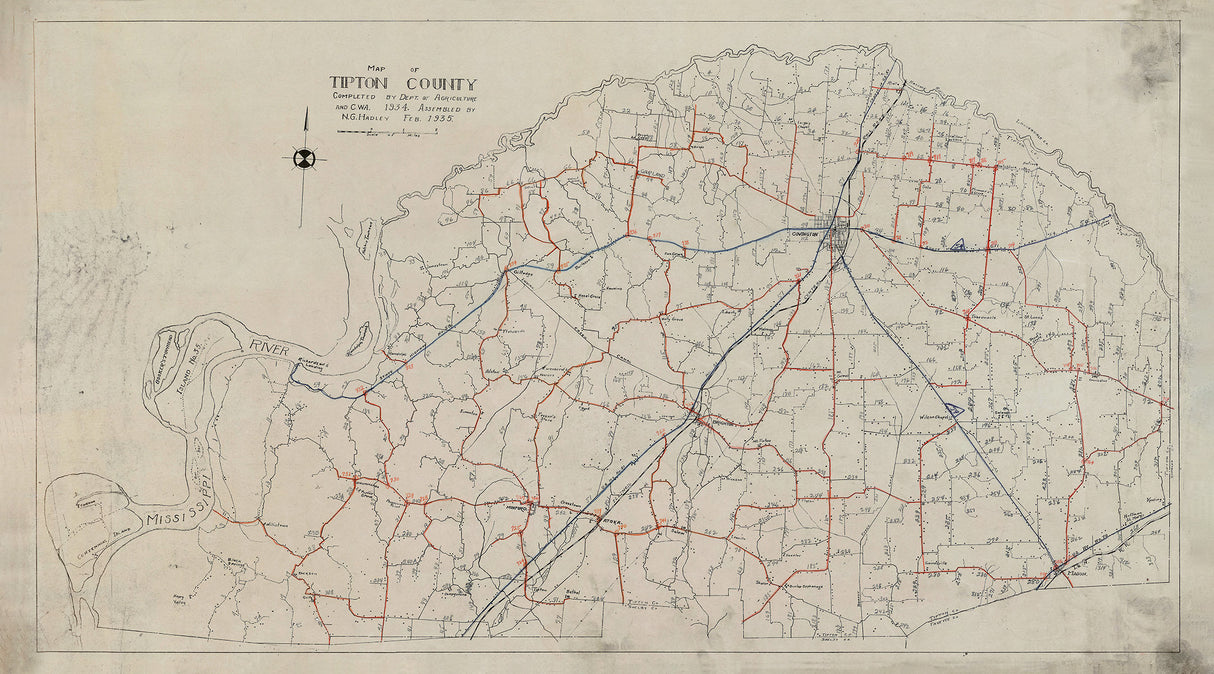 1935 Map of Tipton County Tennessee