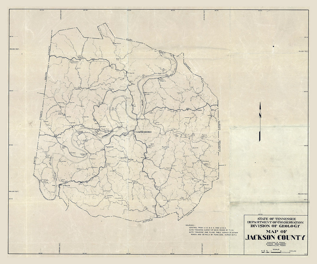 1937 Map of Jackson County Tennessee