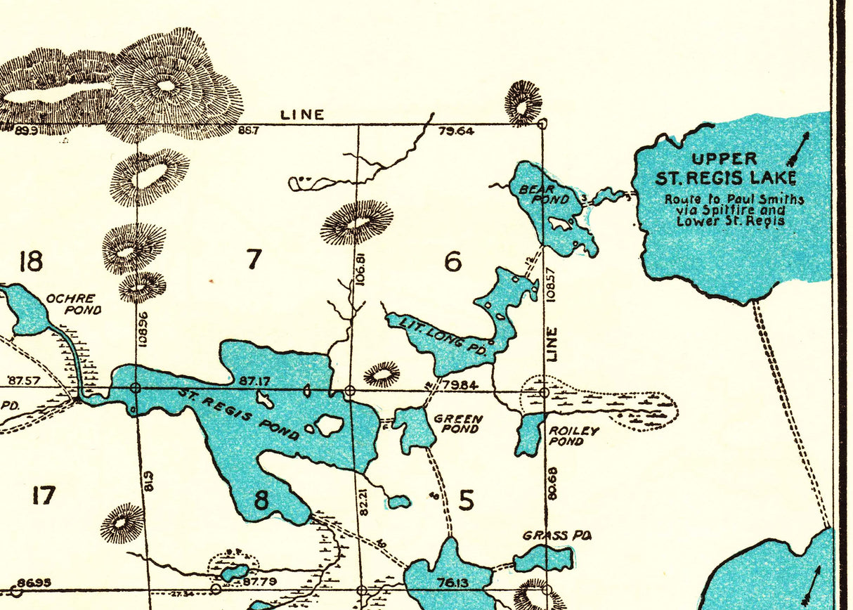 1907 Map of Upper Saranac Lake & Ponds Franklin County New York