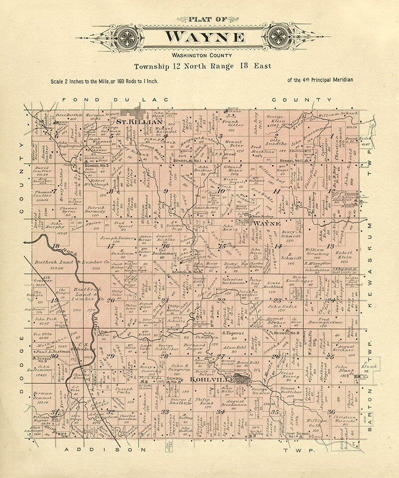 1915 Map of Wayne Township Washington County Wisconsin