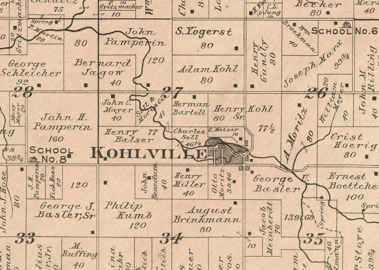 1915 Map of Wayne Township Washington County Wisconsin