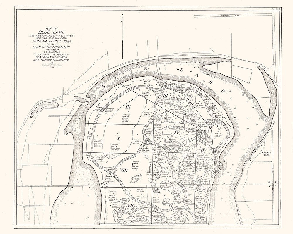 1916 Map of Blue Lake Monona County Iowa