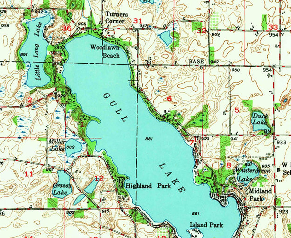 1947 Map of Gull Lake Kalamazoo County Michigan