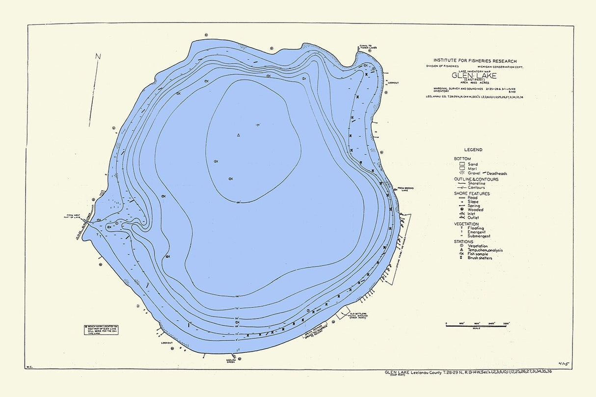 1949 Map of Glen Lake Leelanau County Michigan