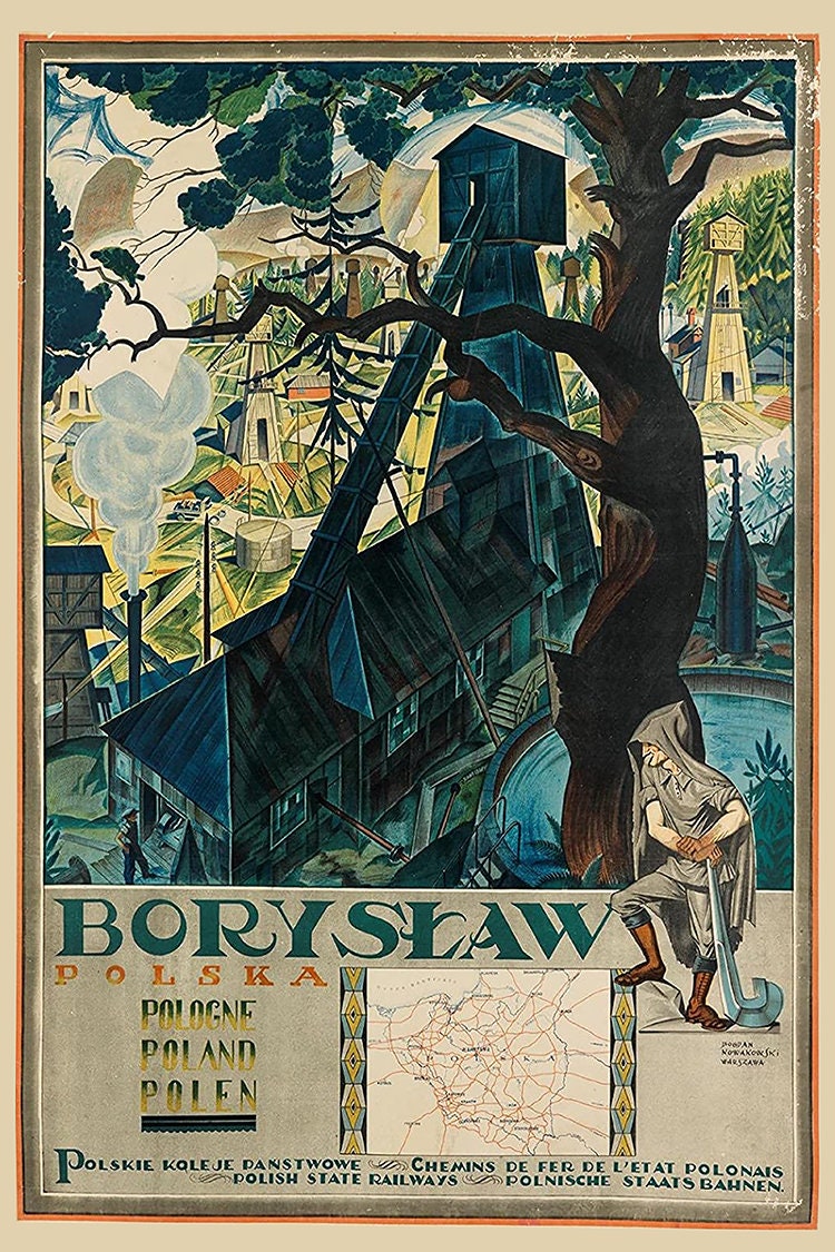 1930 Boryslaw Polska Travel Poster Boryslaw Galicia Ukraine