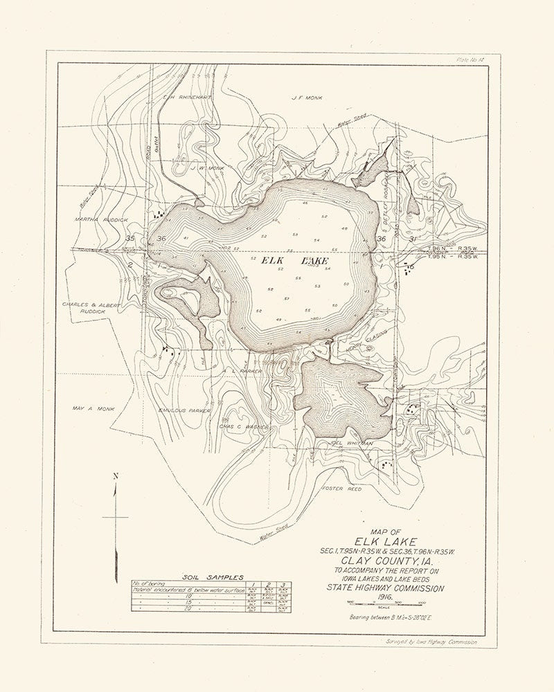 1916 Map of Elk Lake Clay County Iowa