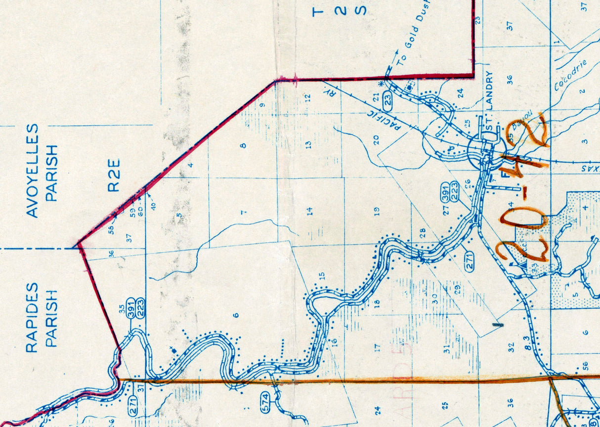 1950 Map of Evangeline Parish Louisiana