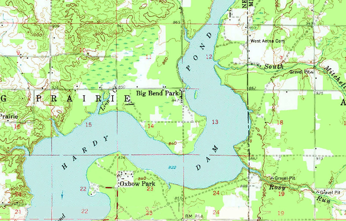 1958 Map of Hardy Dam Pond Michigan Muskegon River