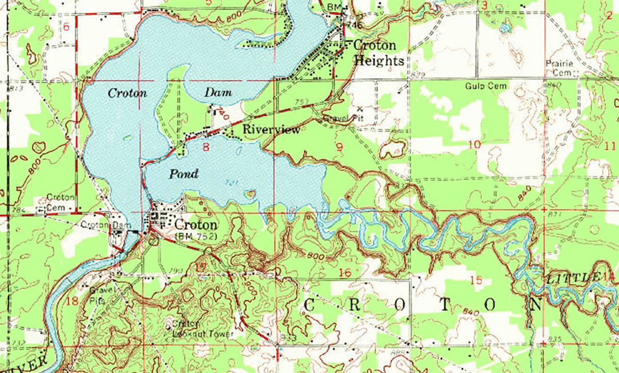 1958 Map of Hardy Dam Pond Michigan Muskegon River