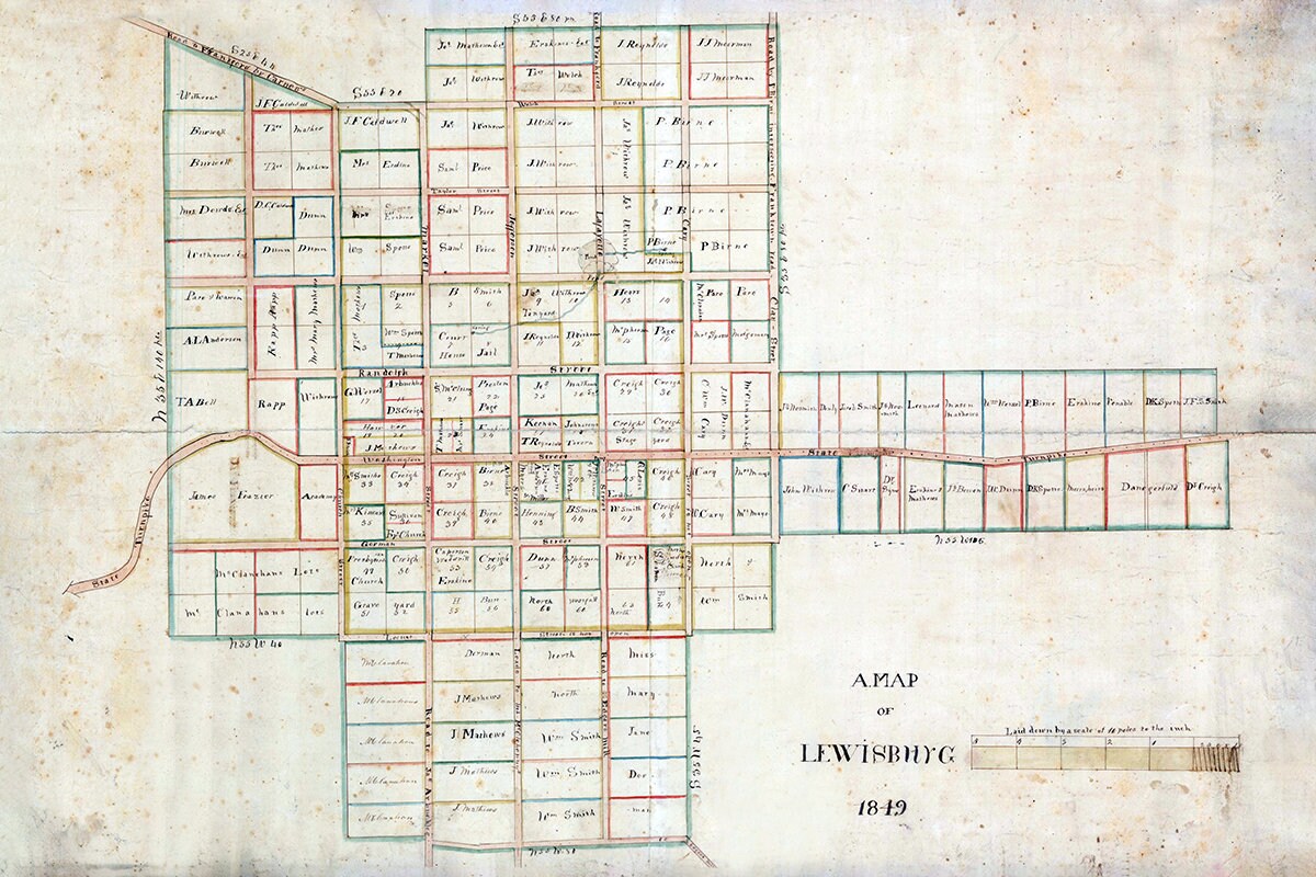 1849 Town Map of Lewisburg West Virginia