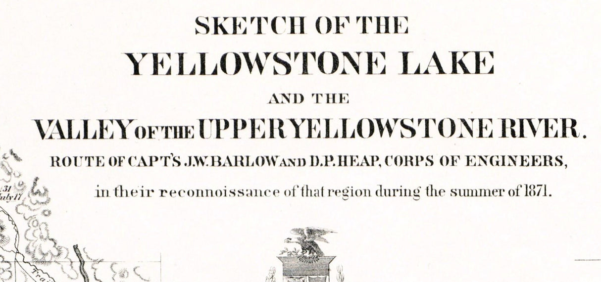 1871 Map of Yellowstone Lake and Upper Yellowstone River Wyoming Montana