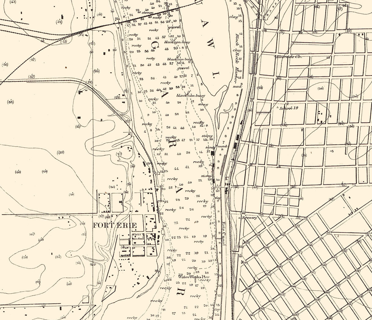 1875 Map of Buffalo Harbor New York and Head of Niagara River